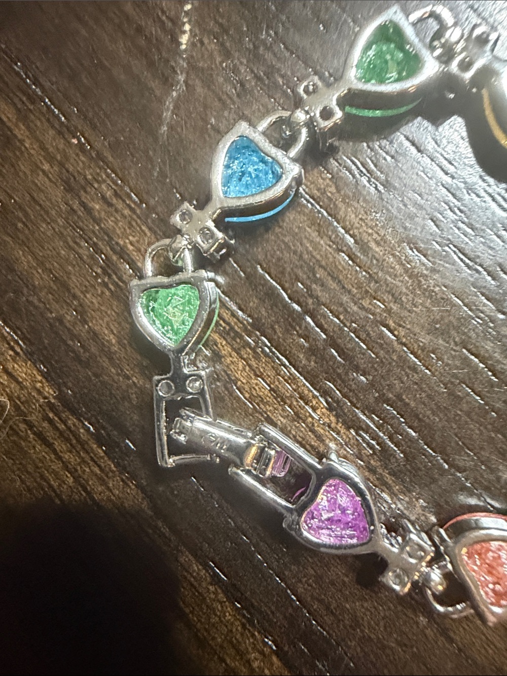 Multicolor Heart Charm Bracelet — Silver-Tone Rainbow Hearts - Picture 3 of 3